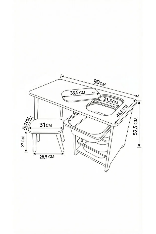 Çocuk Çalışma Masası Oyun Masası Etkinlik Masası Aktivite Masası Seti 1 Masa + 1 Tabure Beyaz